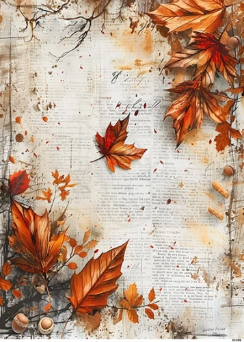 Papier ryżowy do decoupage A4 Jesienne tło i liście 11296