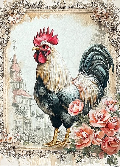 Papier ryżowy do decoupage A4 Kogut i kwiaty 11421