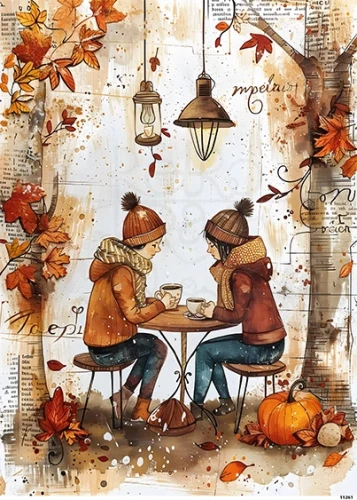 Papier ryżowy do decoupage A4 Jesienna para 2 11261