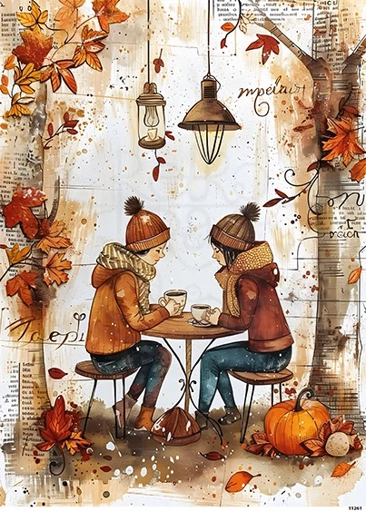 Papier ryżowy do decoupage A4 Jesienna para 2 11261