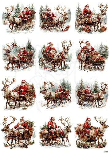 Papier ryżowy do decoupage A4 Święty Mikołaj i renifer 3629