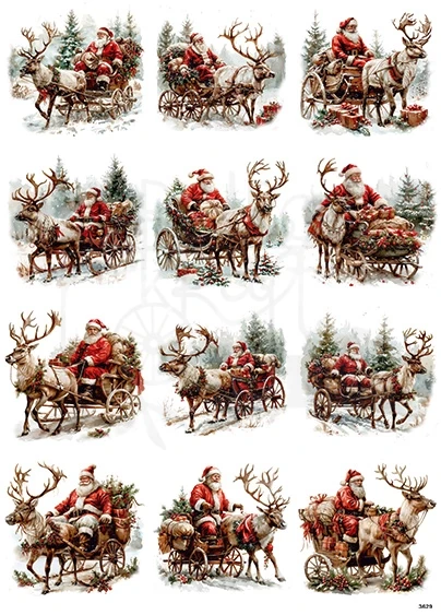 Papier ryżowy do decoupage A4 Święty Mikołaj i renifer 3629