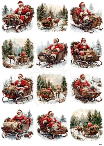 Papier ryżowy do decoupage A4 Święty Mikołaj i sanie 3628