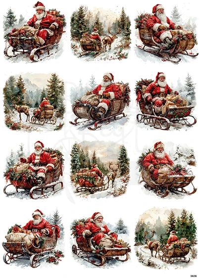 Papier ryżowy do decoupage A4 Święty Mikołaj i sanie 3628