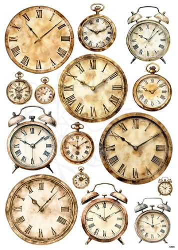 Papier ryżowy do decoupage A4 Zegary retro 3599