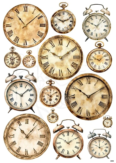 Papier ryżowy do decoupage A4 Zegary retro 3599