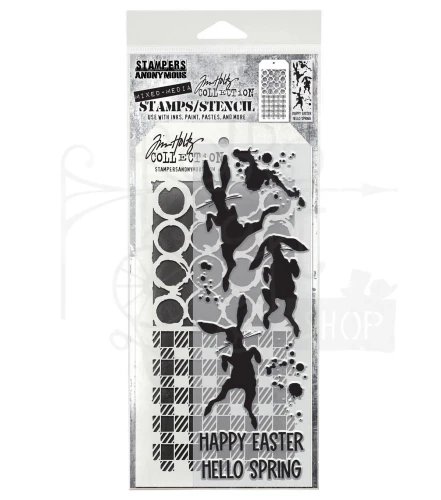 Zestaw stemple + szablon #83 Bunny Hop THMM183 Tim Holtz Stampers Anonymous