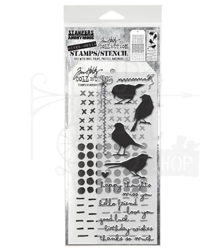 Zestaw stemple + szablon #82 Silhouette Birds THMM182 Tim Holtz Stampers Anonymous