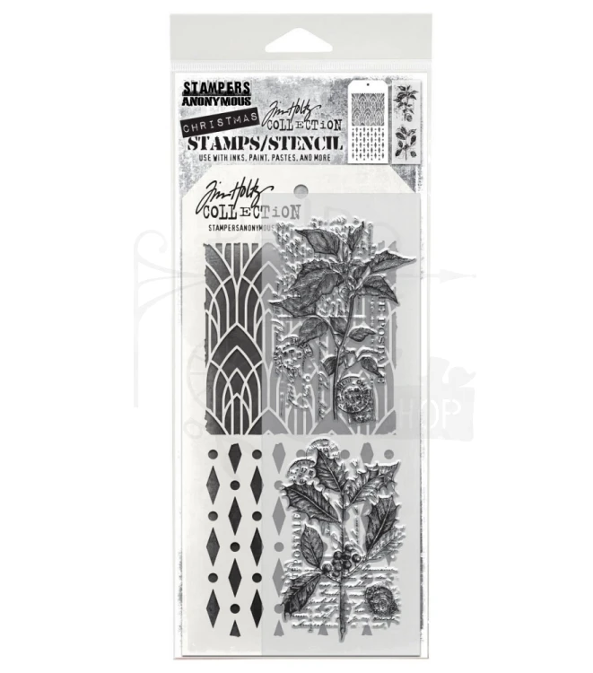 Zestaw stemple + szablon #75 Festive Collage THMM175 Tim Holtz Stampers Anonymous