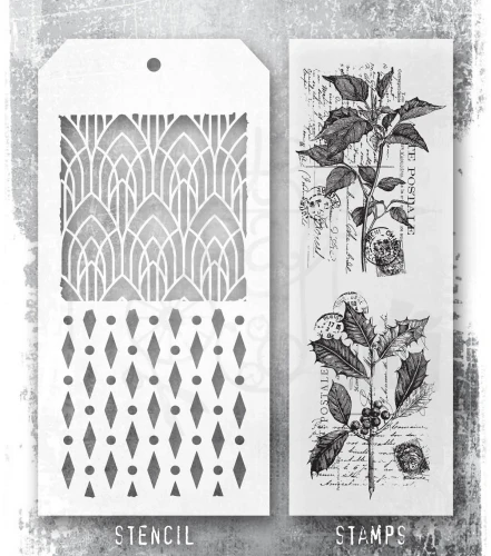 Zestaw stemple + szablon #75 Festive Collage THMM175 Tim Holtz Stampers Anonymous