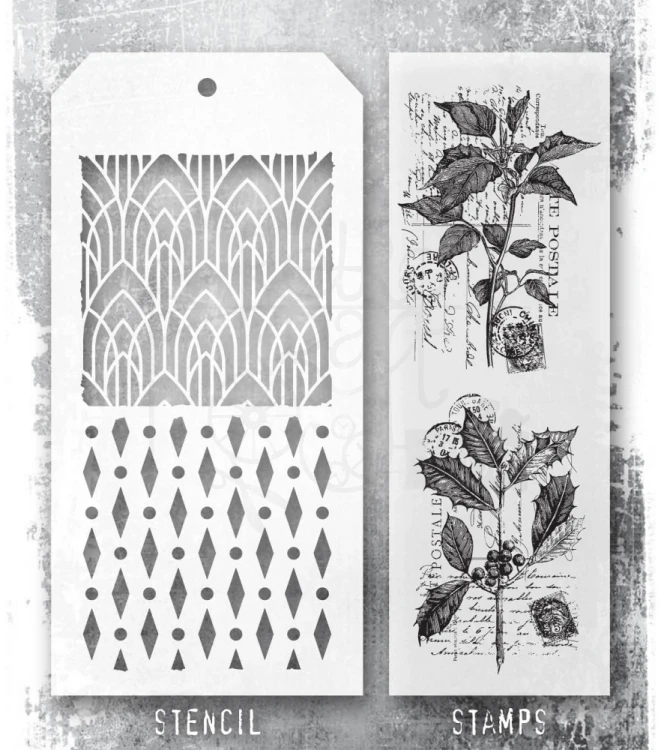 Zestaw stemple + szablon #75 Festive Collage THMM175 Tim Holtz Stampers Anonymous