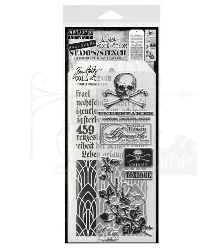 Zestaw stemple + szablon #72 Rest In Peace THMM172 Tim Holtz Stampers Anonymous