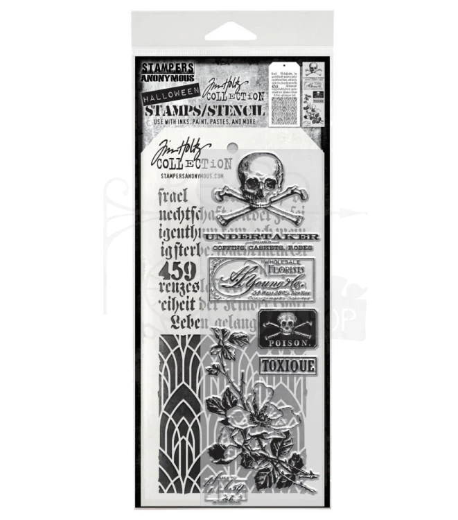 Zestaw stemple + szablon #72 Rest In Peace THMM172 Tim Holtz Stampers Anonymous