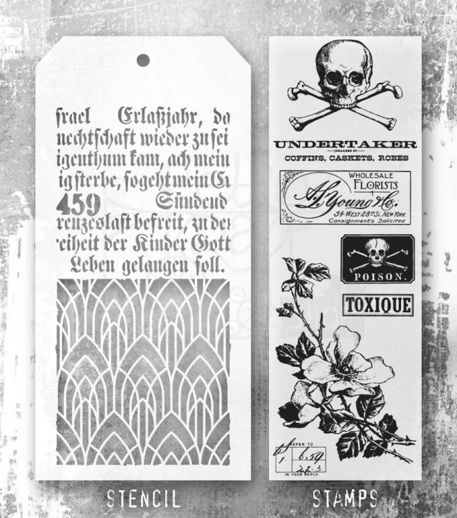 Zestaw stemple + szablon #72 Rest In Peace THMM172 Tim Holtz Stampers Anonymous