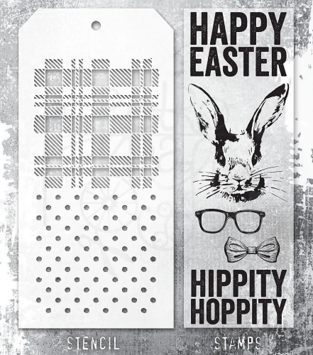 Zestaw stemple + szablon #64 Hipster Bunny THMM164 Tim Holtz Stampers Anonymous