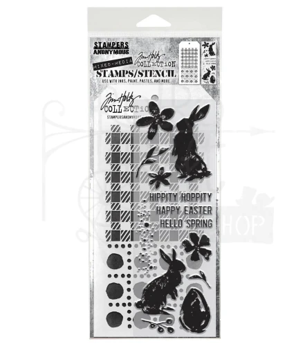 Zestaw stemple + szablon #63 Spring Shadows THMM163 Tim Holtz Stampers Anonymous
