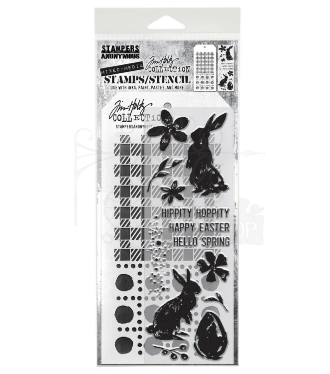 Zestaw stemple + szablon #63 Spring Shadows THMM163 Tim Holtz Stampers Anonymous
