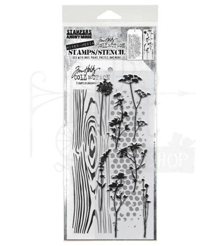 Zestaw stemple + szablon #59 Wildflower Silhouettes THMM159 Tim Holtz Stampers Anonymous