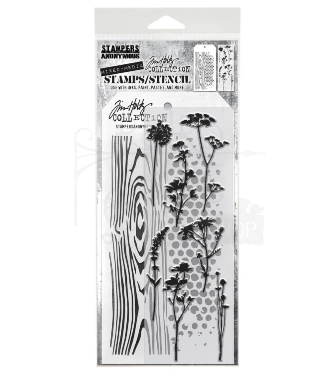 Zestaw stemple + szablon #59 Wildflower Silhouettes THMM159 Tim Holtz Stampers Anonymous