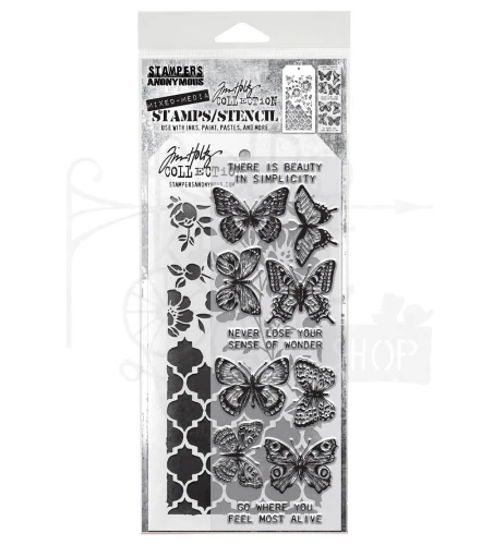 Zestaw stemple + szablon #44 Flutter THMM144 Tim Holtz Stampers Anonymous