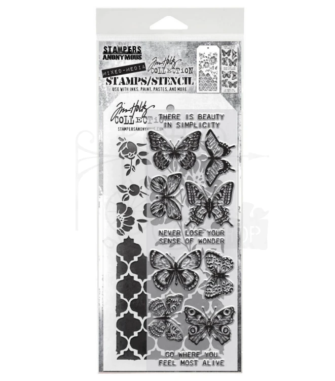 Zestaw stemple + szablon #44 Flutter THMM144 Tim Holtz Stampers Anonymous