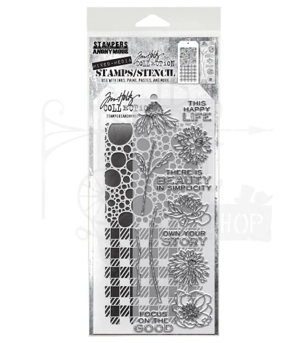 Zestaw stemple + szablon #24 Flower Garden THMM124 Tim Holtz Stampers Anonymous