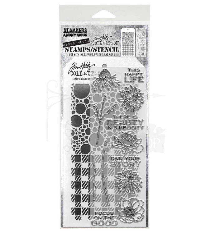 Zestaw stemple + szablon #24 Flower Garden THMM124 Tim Holtz Stampers Anonymous