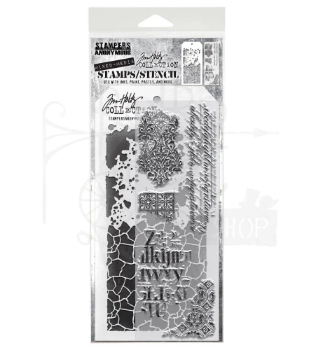 Zestaw stemple + szablon #23 Fragments THMM123 Tim Holtz Stampers Anonymous