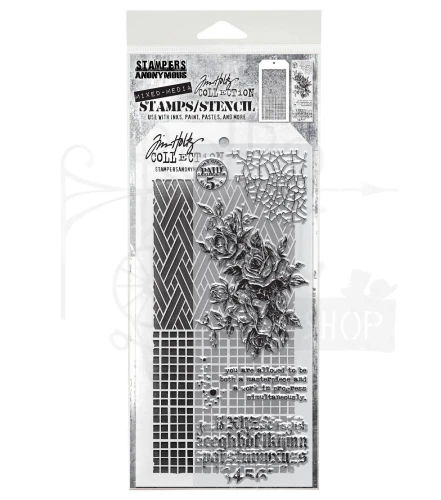 Zestaw stemple + szablon #19 Lady Rose THMM119 Tim Holtz Stampers Anonymous