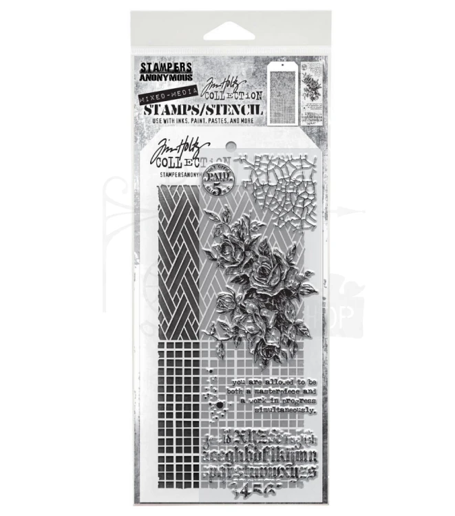 Zestaw stemple + szablon #19 Lady Rose THMM119 Tim Holtz Stampers Anonymous