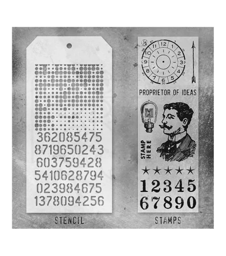 Zestaw stemple + szablon #18 Noble Gent THMM118 Tim Holtz Stampers Anonymous