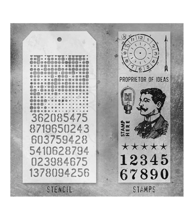 Zestaw stemple + szablon #18 Noble Gent THMM118 Tim Holtz Stampers Anonymous