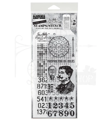 Zestaw stemple + szablon #18 Noble Gent THMM118 Tim Holtz Stampers Anonymous