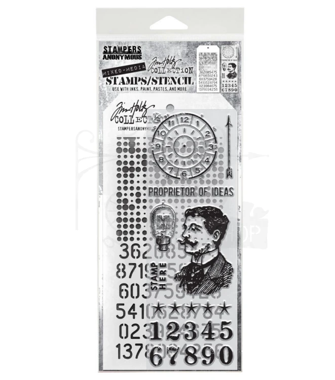 Zestaw stemple + szablon #18 Noble Gent THMM118 Tim Holtz Stampers Anonymous