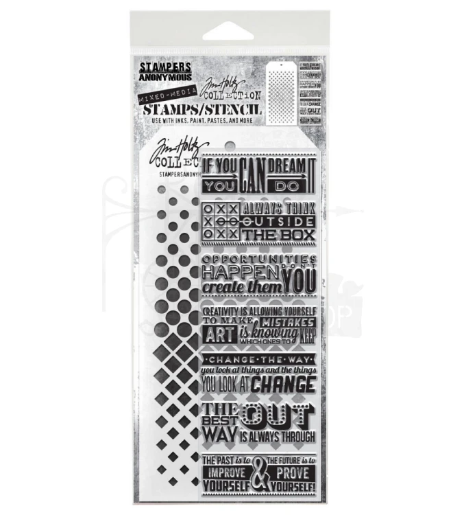 Zestaw stemple + szablon #17 Motivation THMM117 Tim Holtz Stampers Anonymous