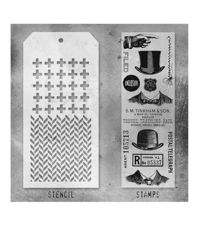 Zestaw stemple + szablon #16 Scribbly Christmas THMM116 Tim Holtz Stampers Anonymous
