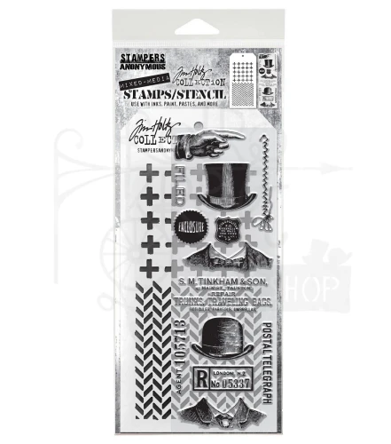 Zestaw stemple + szablon #16 Scribbly Christmas THMM116 Tim Holtz Stampers Anonymous