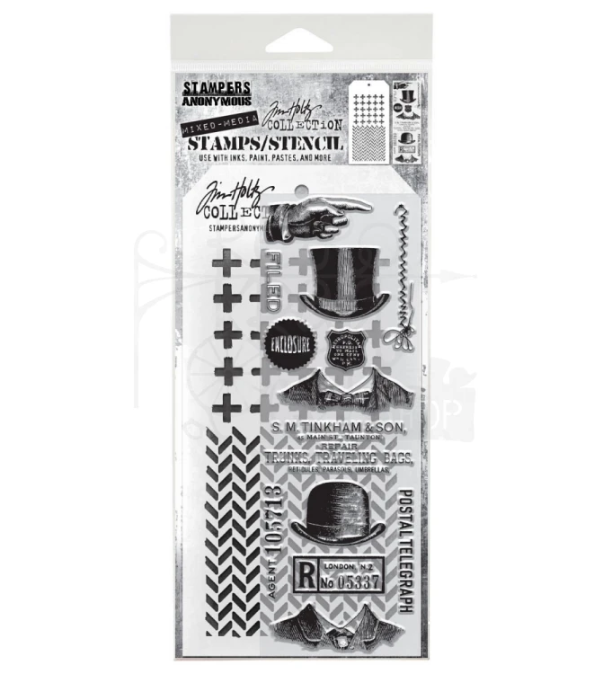 Zestaw stemple + szablon #16 Scribbly Christmas THMM116 Tim Holtz Stampers Anonymous