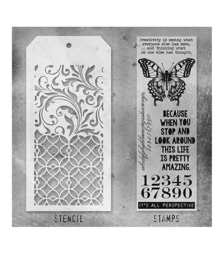 Zestaw stemple + szablon #15 Perspective THMM115 Tim Holtz Stampers Anonymous