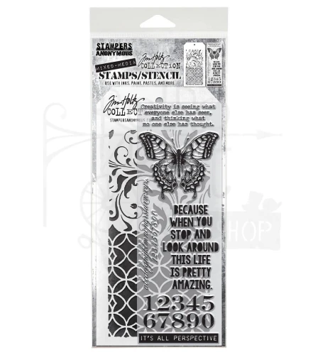 Zestaw stemple + szablon #15 Perspective THMM115 Tim Holtz Stampers Anonymous