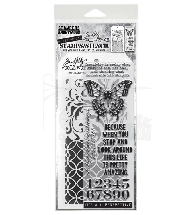 Zestaw stemple + szablon #15 Perspective THMM115 Tim Holtz Stampers Anonymous