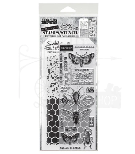 Zestaw stemple + szablon #11 Entomology THMM111 Tim Holtz Stampers Anonymous