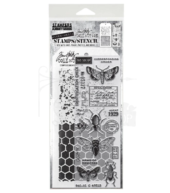 Zestaw stemple + szablon #11 Entomology THMM111 Tim Holtz Stampers Anonymous