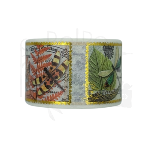 Taśma washi - Znaczki pocztowe złote - 20mm