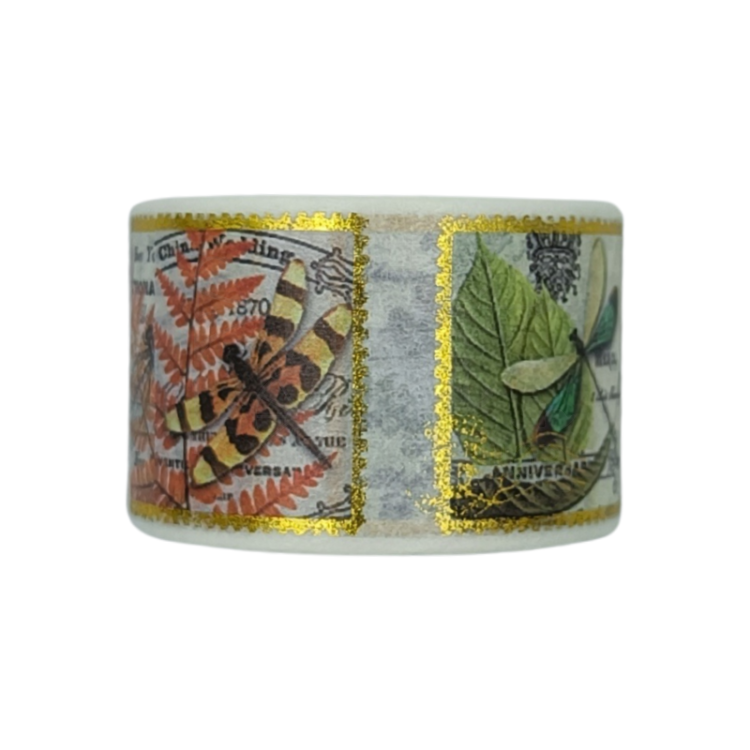 Taśma washi - Znaczki pocztowe złote - 20mm