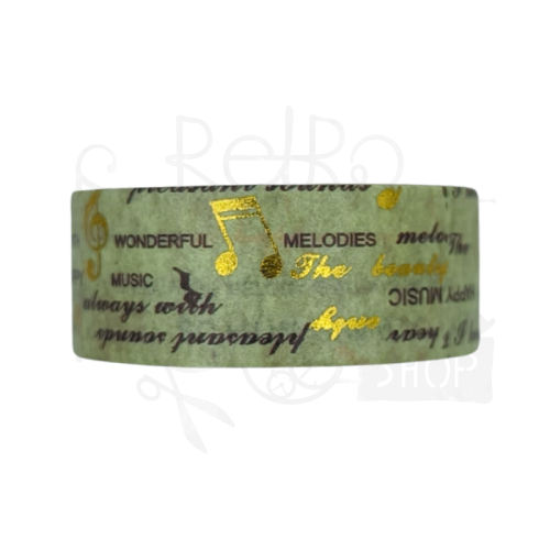 Taśma washi - Muzyka złote nuty - 15mm