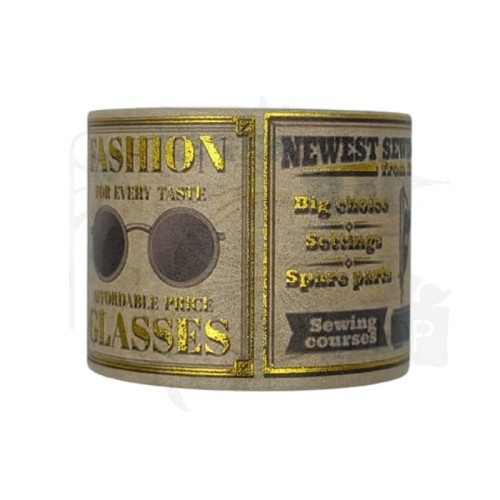 Taśma washi - Etykiety retro złote - 30mm