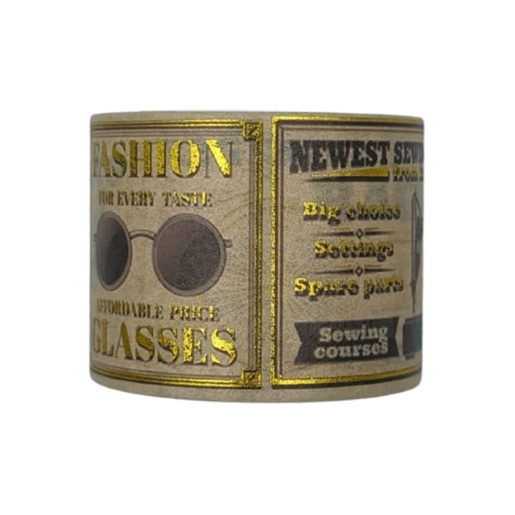 Taśma washi - Etykiety retro złote - 30mm