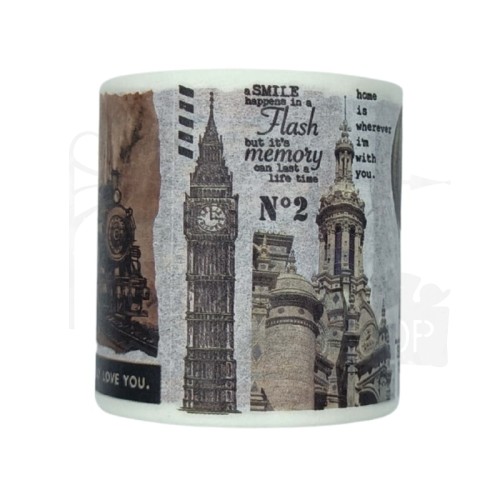 Taśma washi - Auta budynki retro - 40mm