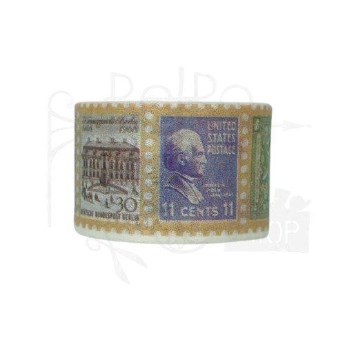 Taśma washi - Znaczki pocztowe retro - 25mm